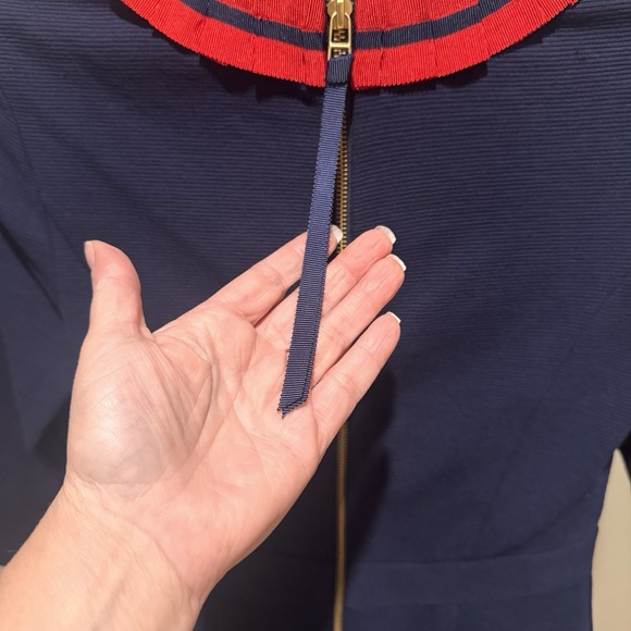 Boden Navy Ribbed Knit Sheath Dress Red Trim Midi Work Office Preppy US 8L - Picture 10 of 12